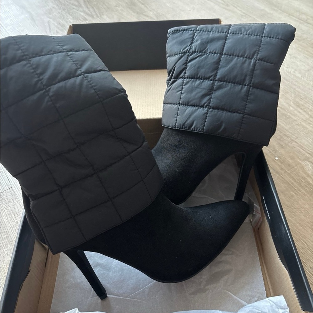 Fashion nova Taking Initiative Overlay Booties - Black